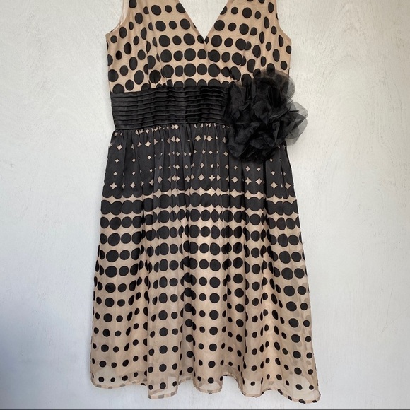 Anthropologie Burlapp Tan Polka Dot Tulle Dress with Removable Flower – Size 8 - Picture 3 of 10